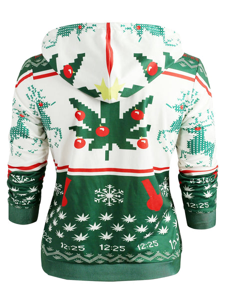 Long Sleeve Christmas Snowflake Print Hoodie