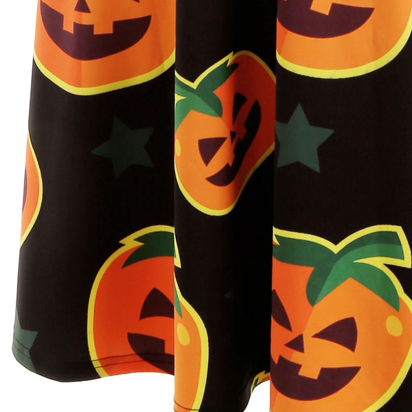Halloween Pumpkin Print Midi Swing Dress