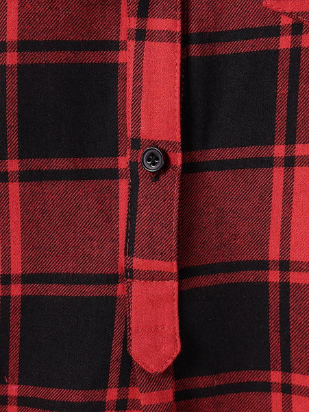 Front Pocket Half Button Tartan Blouse