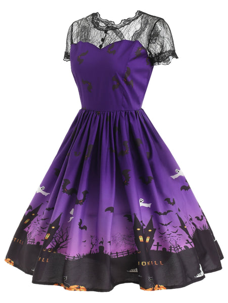 Halloween Vintage Lace Insert Pin Up Dress