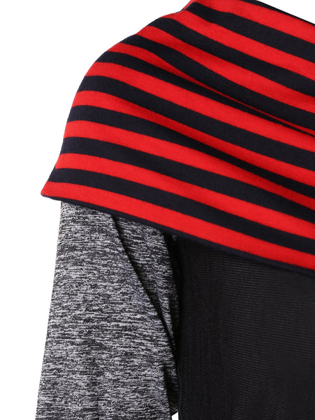 Stripe Slash Neck Color Block Pullover