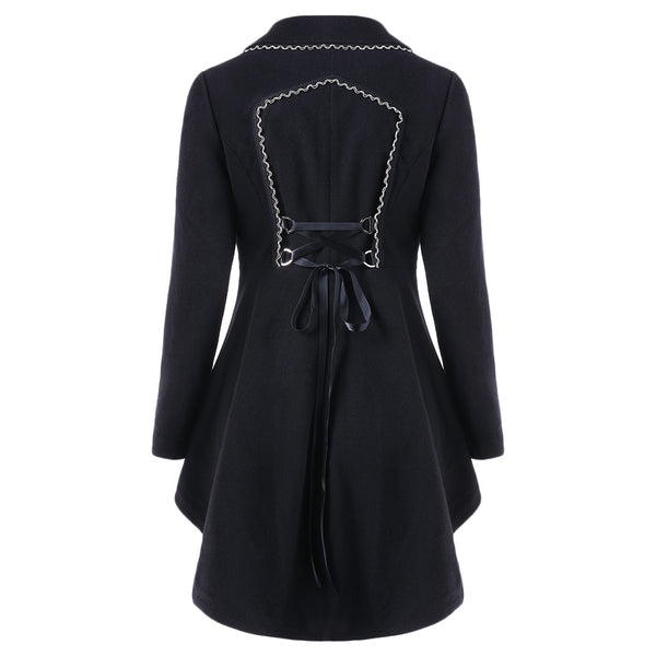 Back Lace Up Longline High Low Coat