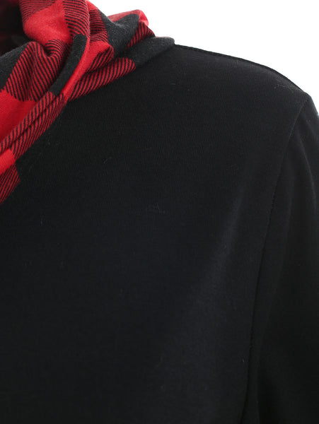 Long Sleeve Heap Collar Tartan Panel T-shirt