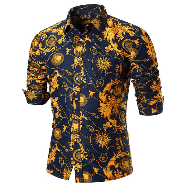 Vintage Flower Chain Print Long Sleeve Shirt