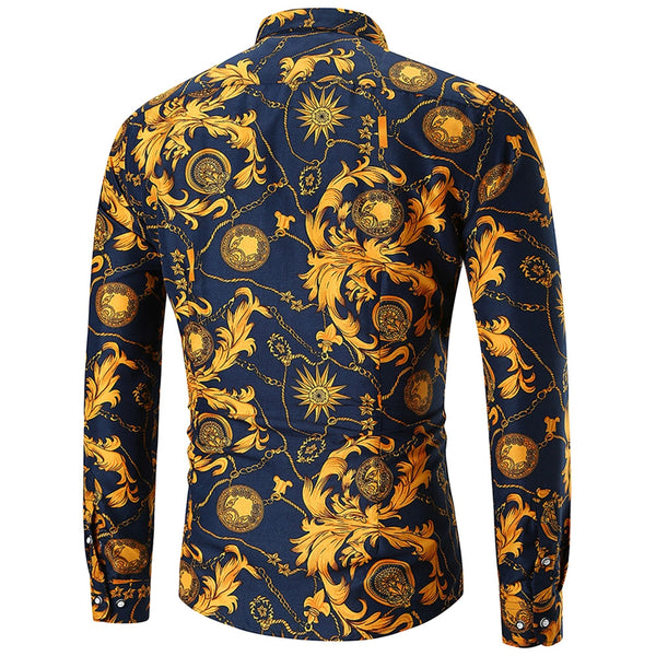 Vintage Flower Chain Print Long Sleeve Shirt