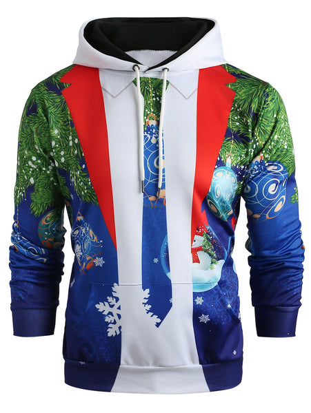 Christmas Tie Costume Snowman Ball Print Hoodie