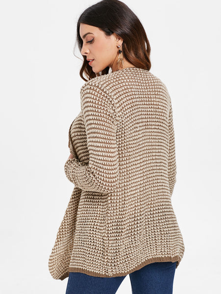 Casual Collarless Long Sleeve Knitted Women Cardigan