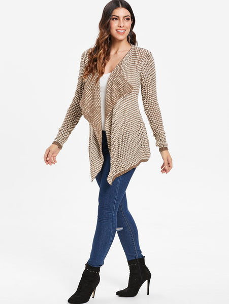 Casual Collarless Long Sleeve Knitted Women Cardigan