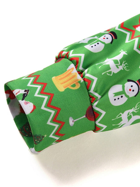 Drinking Santa Claus Print Drawstring Hoodie