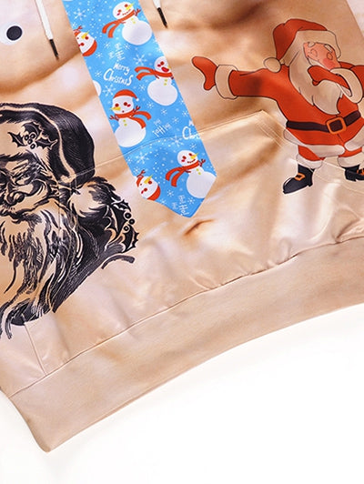 Christmas Muscle Elk Print Casual Hoodie