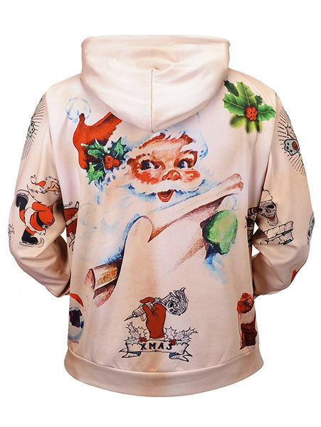 Christmas Muscle Elk Print Casual Hoodie