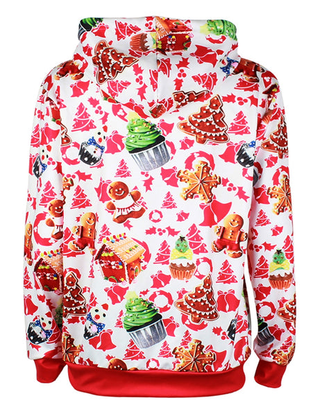Christmas Theme Cake Print Pullover Hoodie