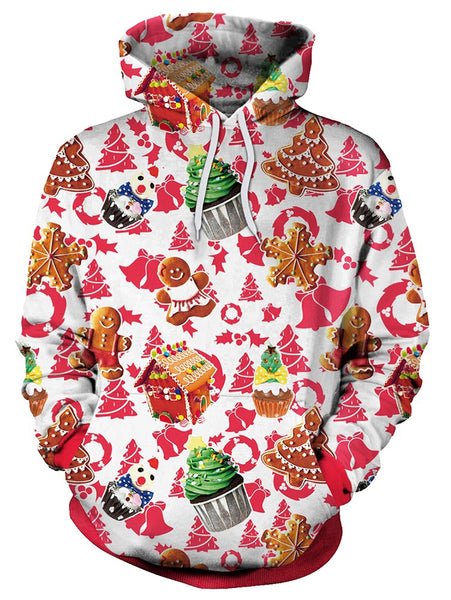 Christmas Theme Cake Print Pullover Hoodie