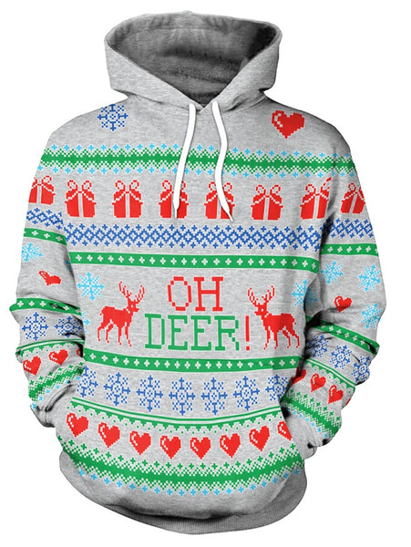 Christmas Theme Deer Printed Pullover Hoodie