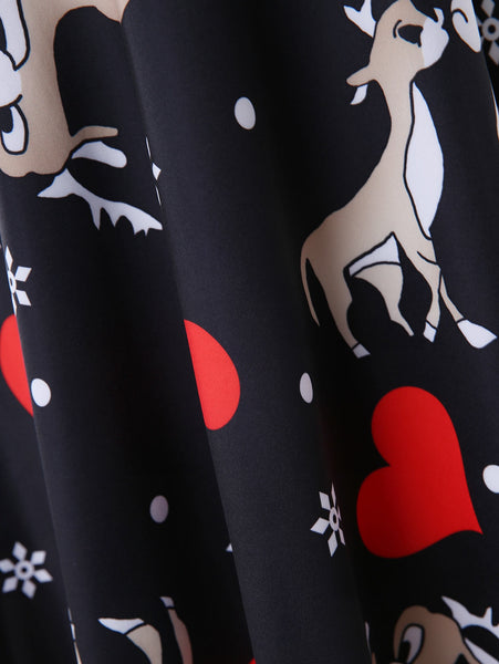 Heart Deer Print A Line Dress
