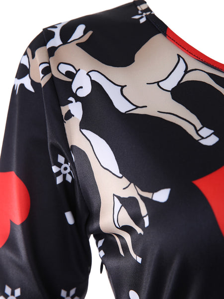 Heart Deer Print A Line Dress