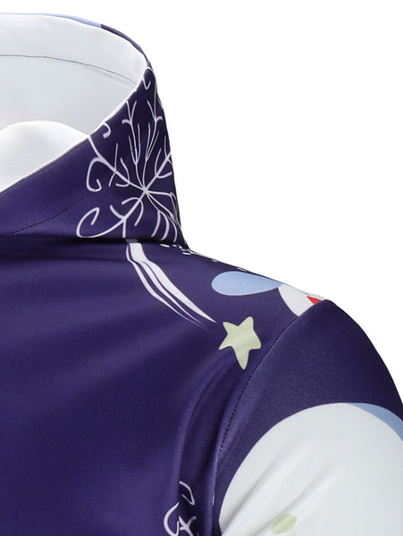 Drawstring Christmas Snowman Print Hoodie