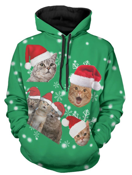 Christmas Cats Print Long Sleeve Hoodie