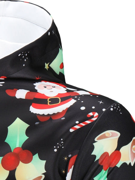 Drawstring Christmas Theme Printed Hoodie