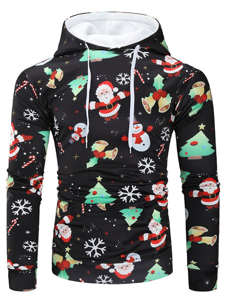 Drawstring Christmas Theme Printed Hoodie