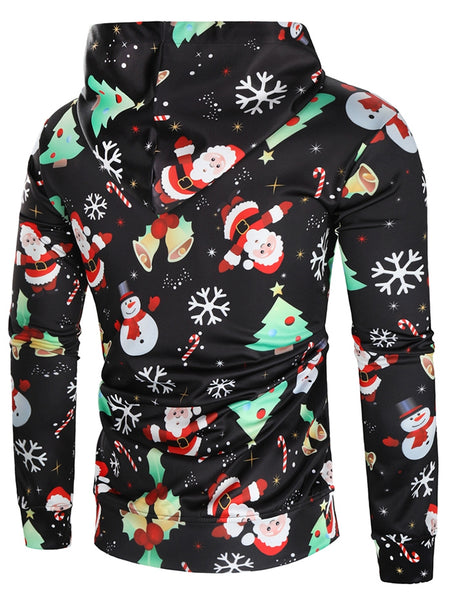 Drawstring Christmas Theme Printed Hoodie
