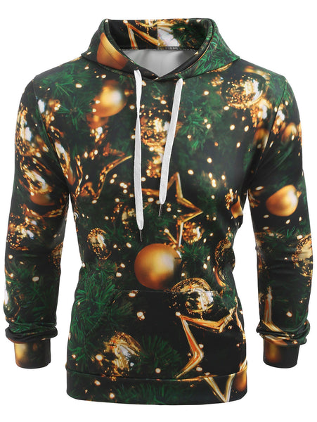 Christmas Baubles Print Drawstring Hoodie