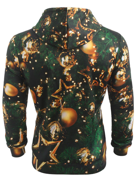 Christmas Baubles Print Drawstring Hoodie