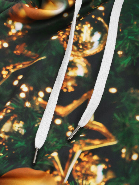 Christmas Baubles Print Drawstring Hoodie