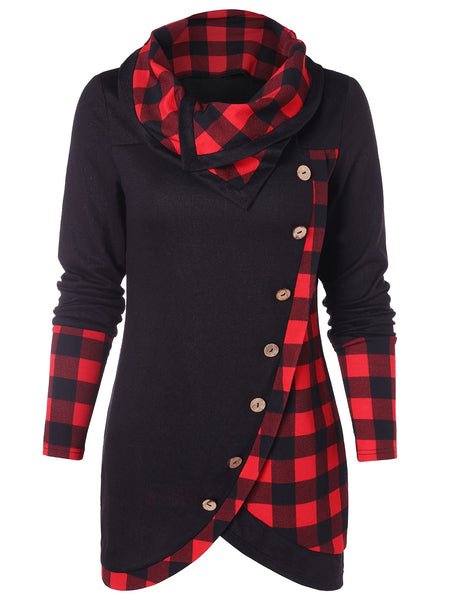 Turtleneck Tartan Tunic Sweatshirt
