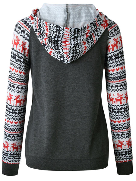 Drawstring Christmas Printed Hoodie