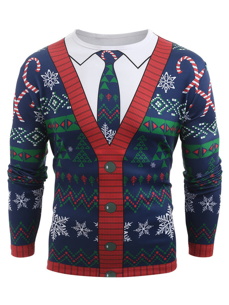Christmas Cardigan Printed Long Sleeve T-shirt