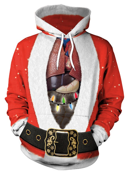 Santa Suit and Heart Print Christmas Pullover Hoodie