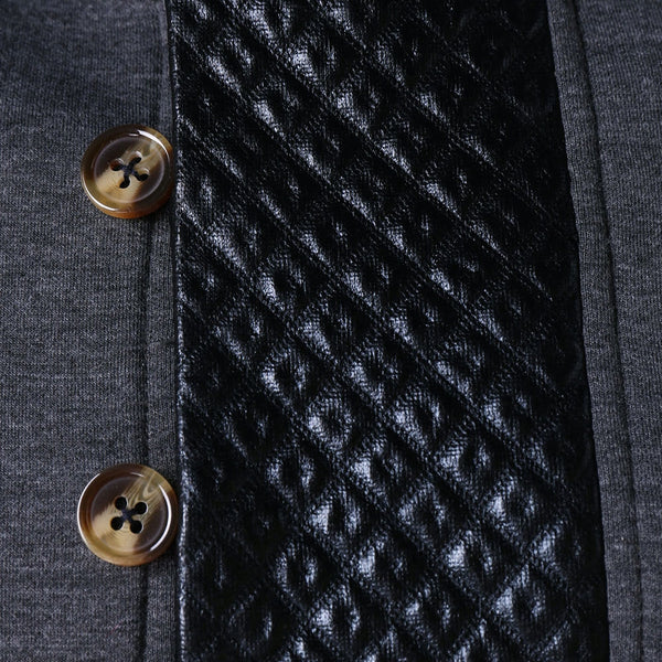 PU Leather Panel Button Embellished  Hoodie