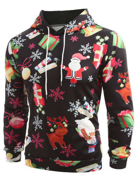 Christmas Elements Print Pullover Hoodie