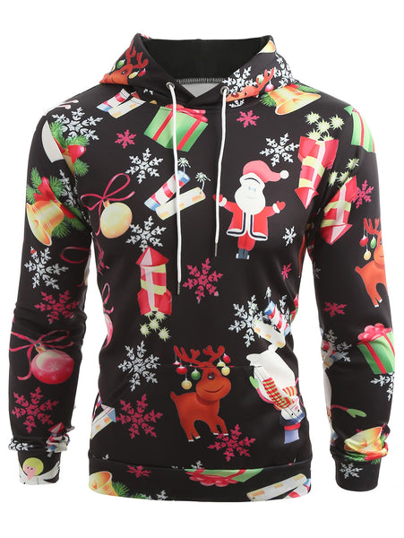 Christmas Elements Print Pullover Hoodie