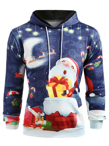 Night Santa Claus Gift Print Pullover Hoodie