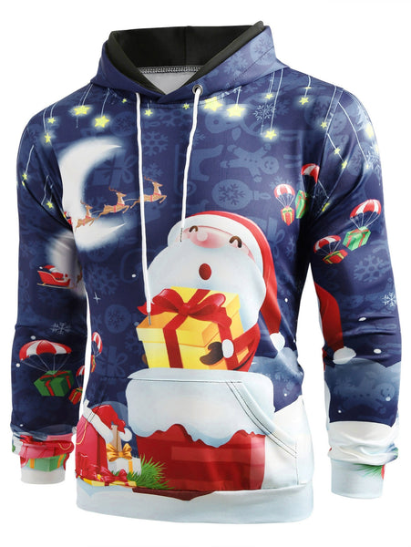 Night Santa Claus Gift Print Pullover Hoodie