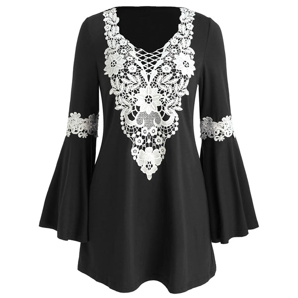 Crochet Front Flare Sleeve Short Dress