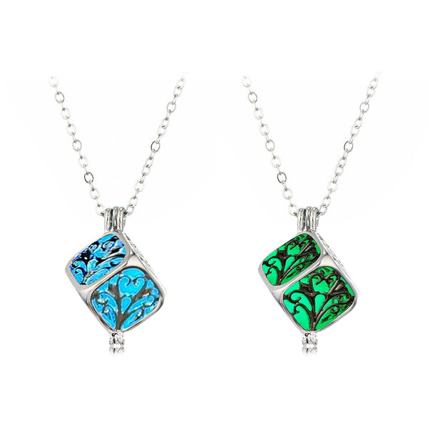Charm Silver Cube Light Necklace Women Glowing Pendant Jewelry
