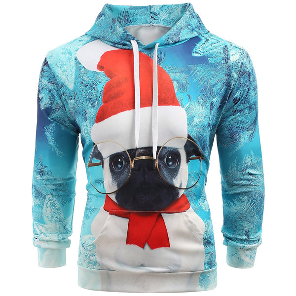 Christmas Puppy Print Kanga Pocket Hoodie