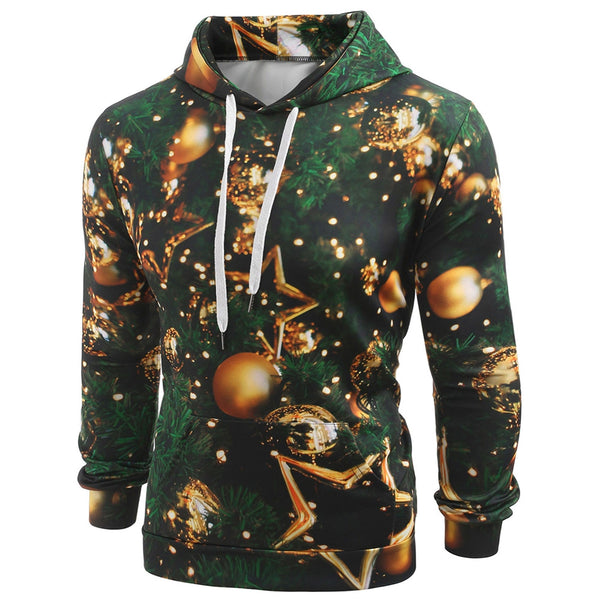 Christmas Baubles Print Drawstring Hoodie