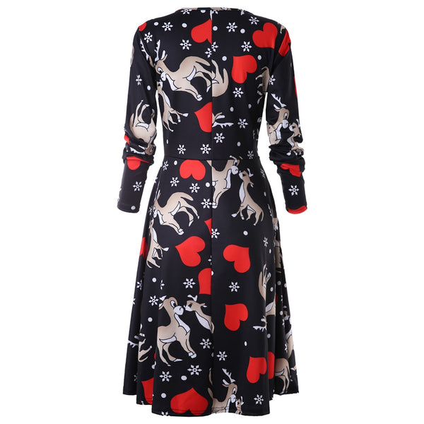 Heart Deer Print A Line Dress