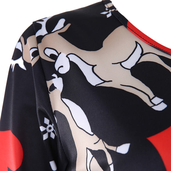 Heart Deer Print A Line Dress