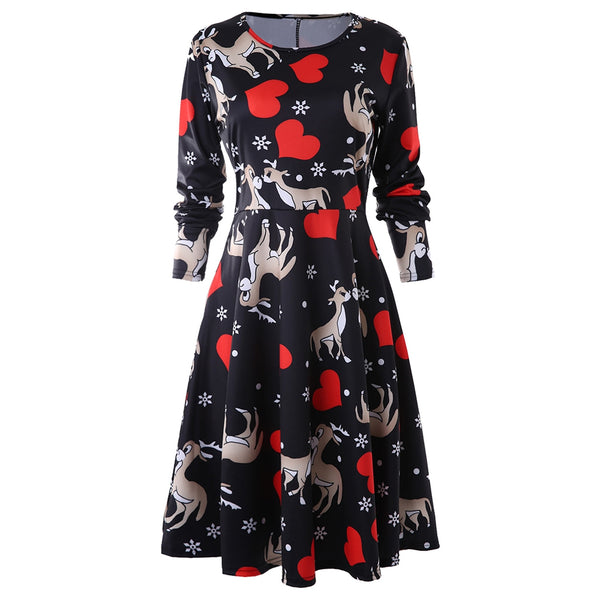 Heart Deer Print A Line Dress