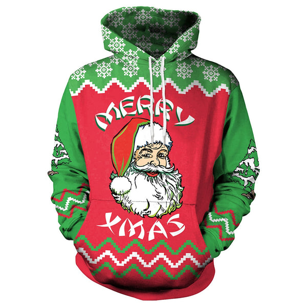 Pullover Christmas Santa Print Hoodie