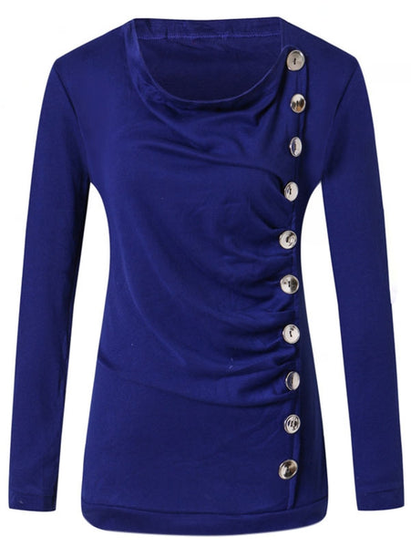 Cowl Neck Button Detail T-shirt