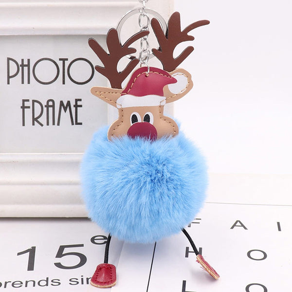 Christmas Moose Hair Ball Key Ring Pendant