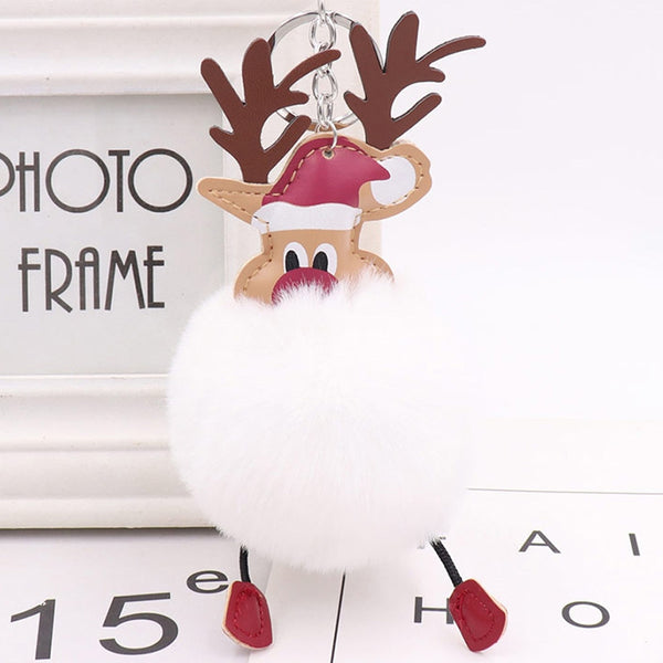 Christmas Moose Hair Ball Key Ring Pendant