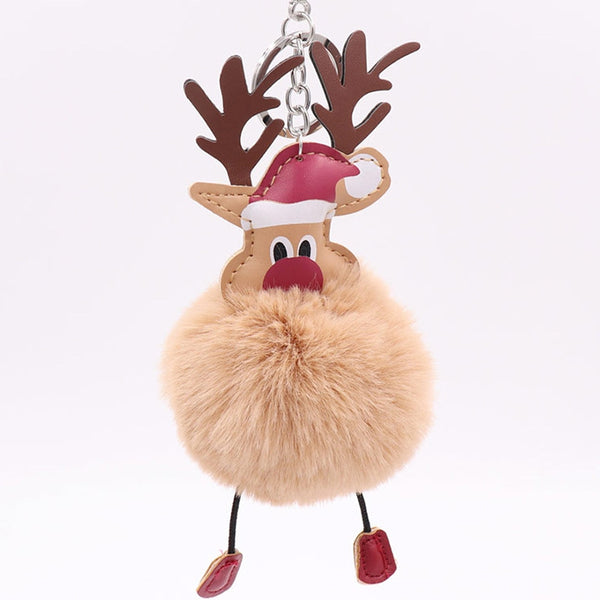 Christmas Moose Hair Ball Key Ring Pendant