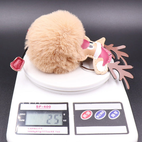 Christmas Moose Hair Ball Key Ring Pendant